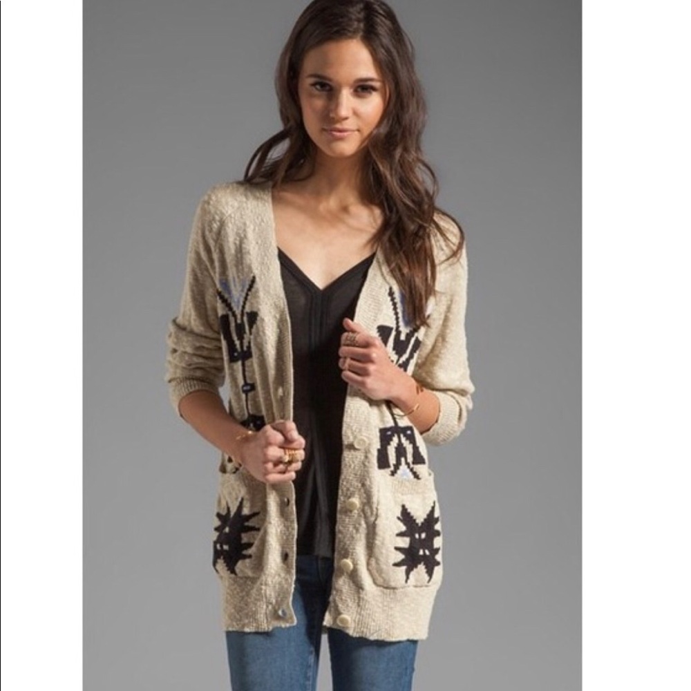 Sanctuary Ranch Aztec Oatmeal woven v-neck button down cardigan M
